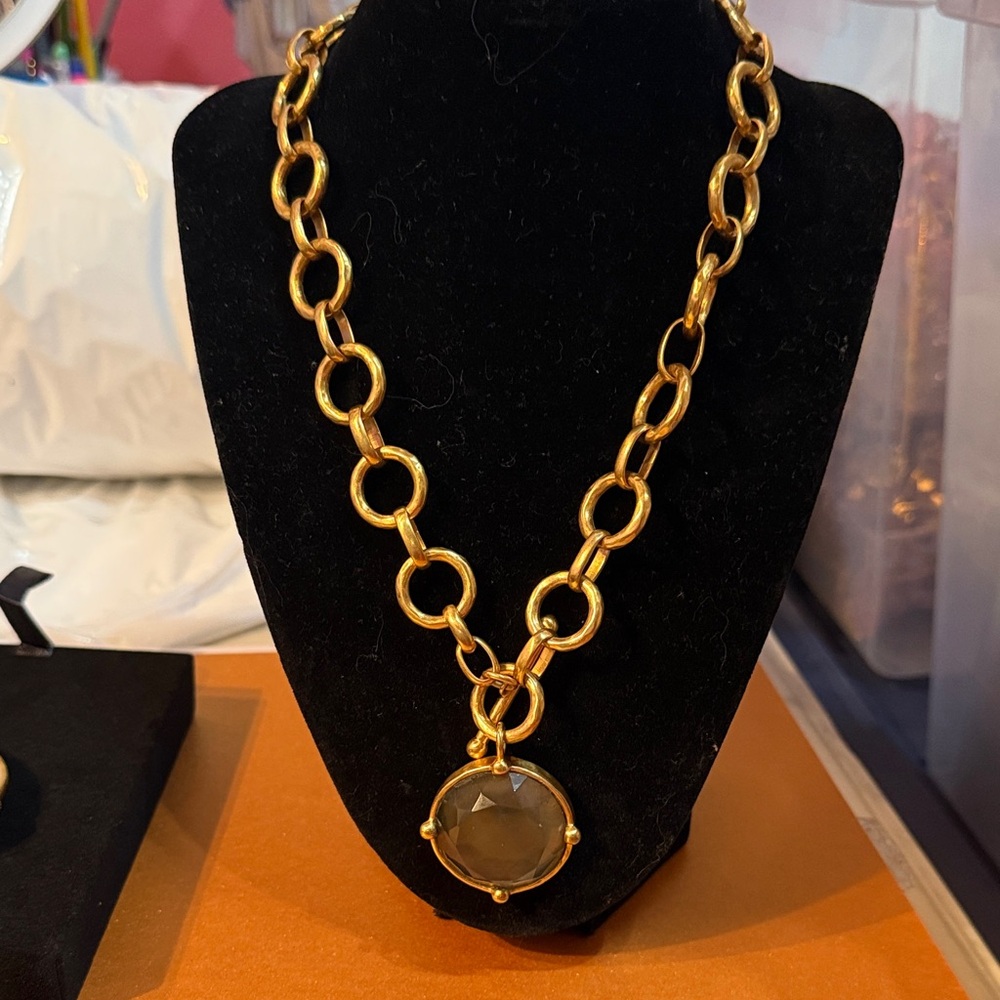 Julie Vos Gold Necklace with Smoky Pendant